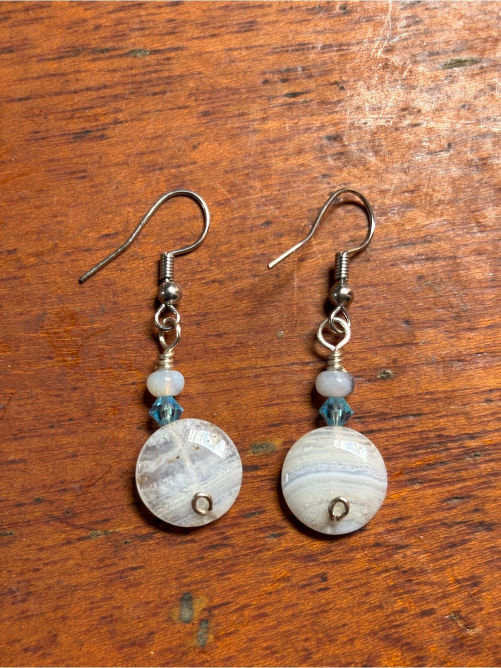 Handmade Silver-Tone blue lace Agate Drop Earrings in Soft Blue with Zarosky's